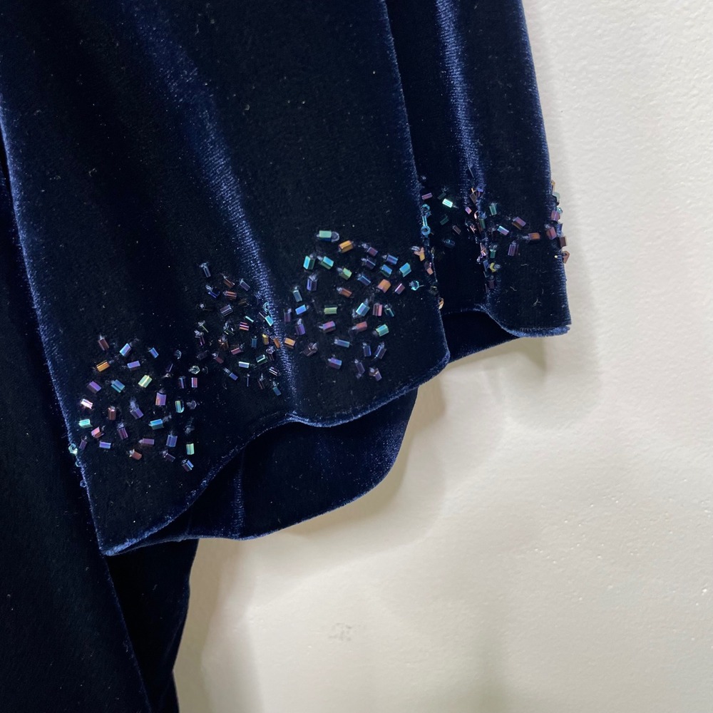 R&M Richards Vintage 90s Navy Blue Velvet Beaded Maxi Dress Gown 12 Wedding Glam - Picture 4 of 12